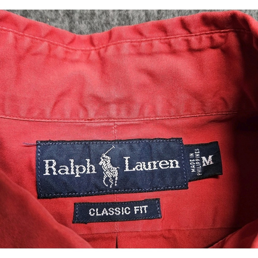 RALPH LAUREN M Classic Double Big Pony Logo Long Sleeves Button Down Red Shirt - Picture 9 of 16